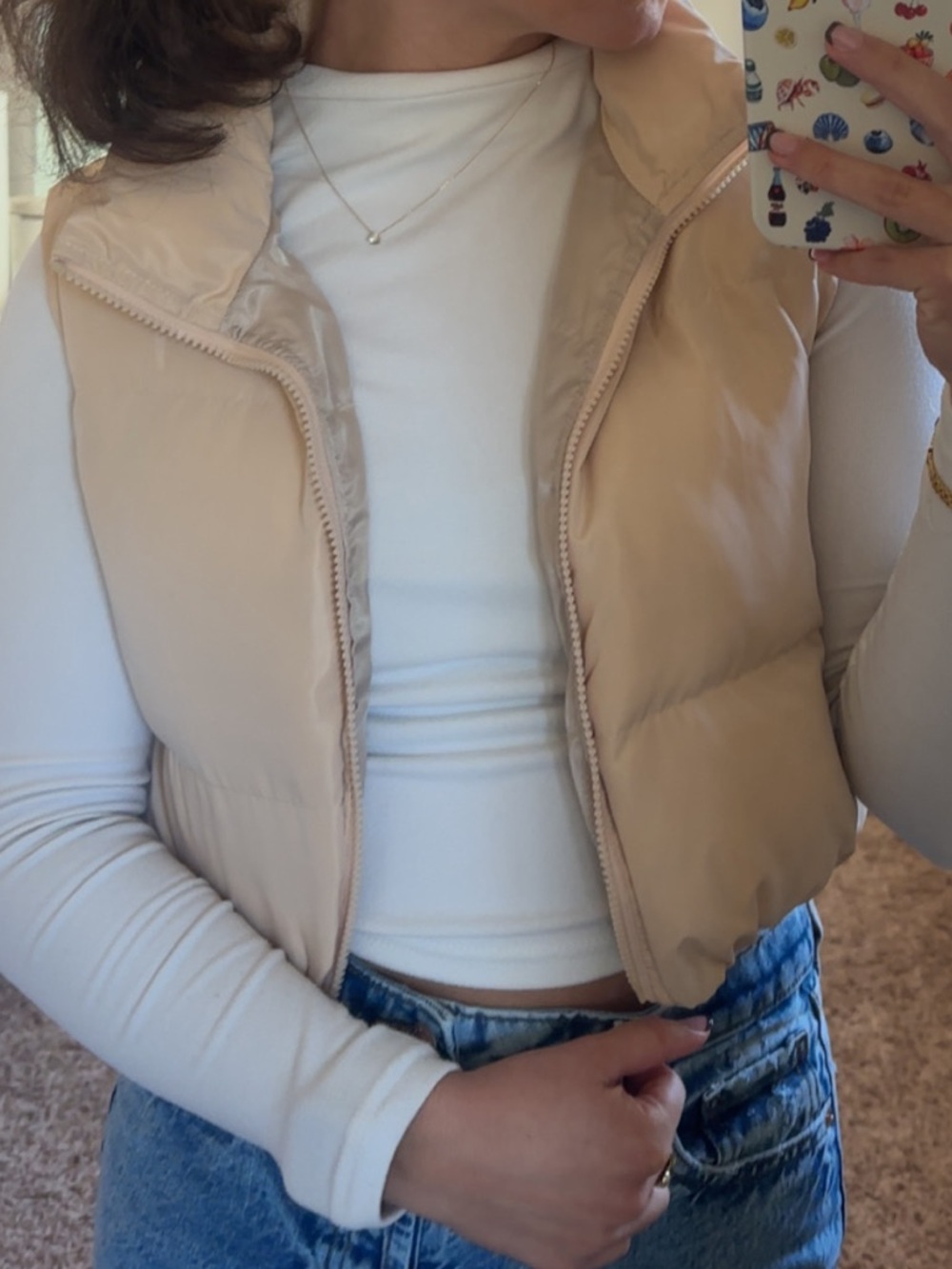 SHEIN Light Cream Cropped Puffer Vest